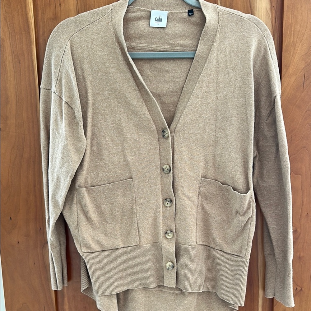 CAbi Tan Cardigan Sweater with V-Neck Knit